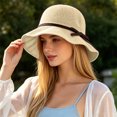 thumbnail image 2 of Women Knitted Bucket Sun‑Hat With Bow‑Knot Strap UV Protection Wide Brim Elegant Summer Sun Hat Packable Breathable Outdoor Travel Beach Head‑Accessory, 2 of 4