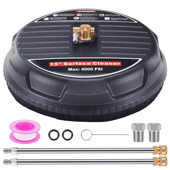 15" 4000PSI Pressure Washer Surface Cleaner, Upgraded with 2 Extension Wands & 2 Nozzles, 1/4" Quick-Connect, 4.0GPM