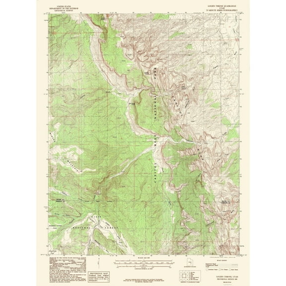 Topographical Map - Golden Throne Utah Quad - USGS 1987 - 23 x 30.83 - Vintage Wall Art