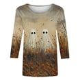 thumbnail image 5 of SETOFF Plus Size Tops, 3/4 Sleeve Womens Halloween Shirts, Ghost Pumpkin Bat Print Crew Neck Casual Halloween Tops, Fall Fashion Holiday Party Daily Wear Halloween Outfits S-5XL, 5 of 5