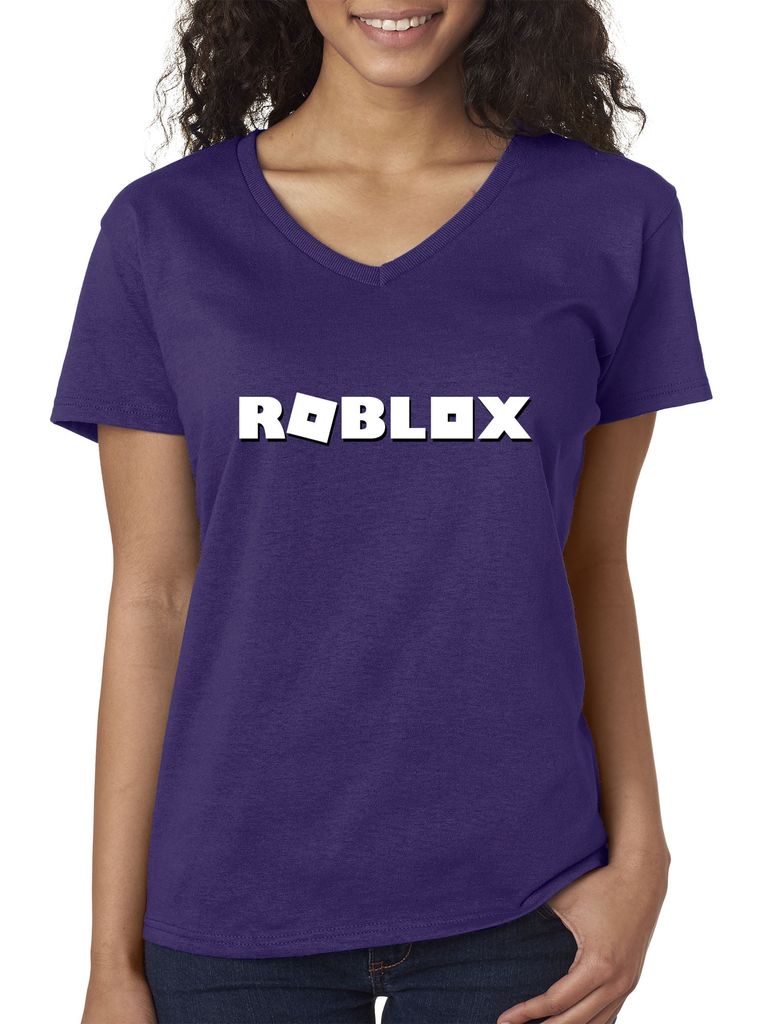New Way New Way 923 Women S V Neck T Shirt Roblox Logo Game Accent Xl Purple Walmart Com Walmart Com - purple dino in a bag with necklace roblox