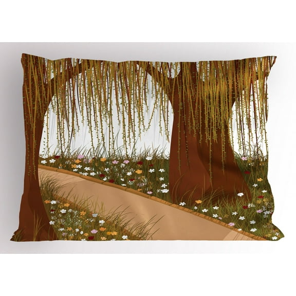 Ambesonne Willow Tree Pillow Sham, Cartoon Weeping Braches, 36" X 20", Multicolor