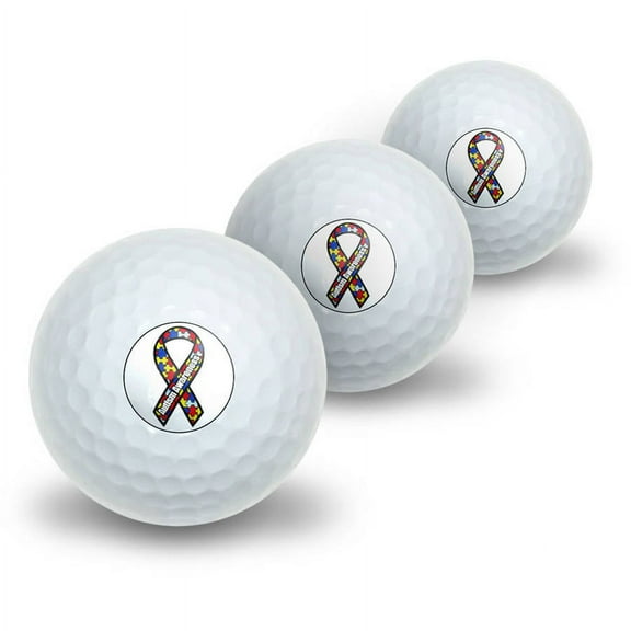 Autism Awareness Ribbon on White Novelty Golf Balls, 3pk