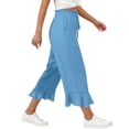 thumbnail image 3 of KLHDSF Pants For Women Drawstring Elastic Waist Cropped Pants with Pockets And Ruffle Hem Cotton Linen Solid Summer Trousers Sky BlueL, 3 of 7