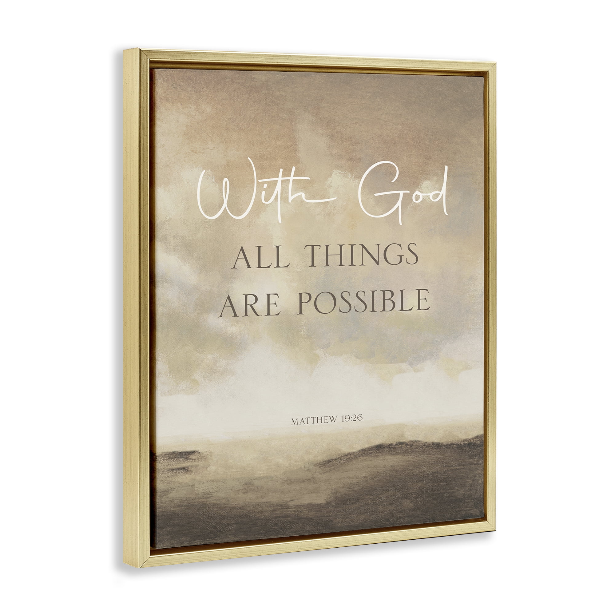 Stupell Industries With God Matthew Proverb Gold Framed Floater Canvas Wall Art, design by John Spaeth