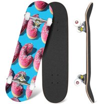 31'' Complete Skateboard 7 Layer Canadian Maple Double Kick Deck Skateboards creative poster donuts donuts blue flat lay Skate Board for Beginner Adult Gifts