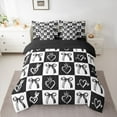 thumbnail image 2 of Homewish Teens Girls Female Cartoon Bowknot Bedding Comforter Set 7-Piece,Black White King Bedding Sets,Plaid Love Heart Ultra Soft Bed Sheets,Breathable Home Decor,Reversible, 2 of 8