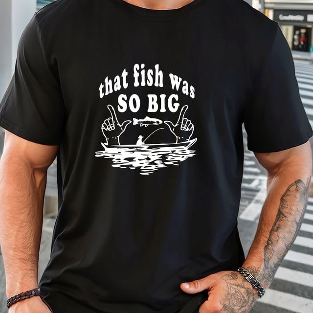 Men'S Summer Casual Short-Sleeve T-Shirt with a Round Neck Featuring a Large Fish Design