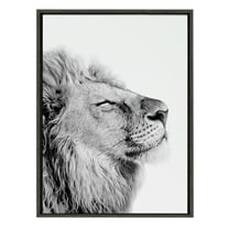 Kate and Laurel Sylvie Self Actualizing Lion Print Black and White Portrait Framed Canvas Wall Art by Amy Peterson, 23x33 Dark Grey