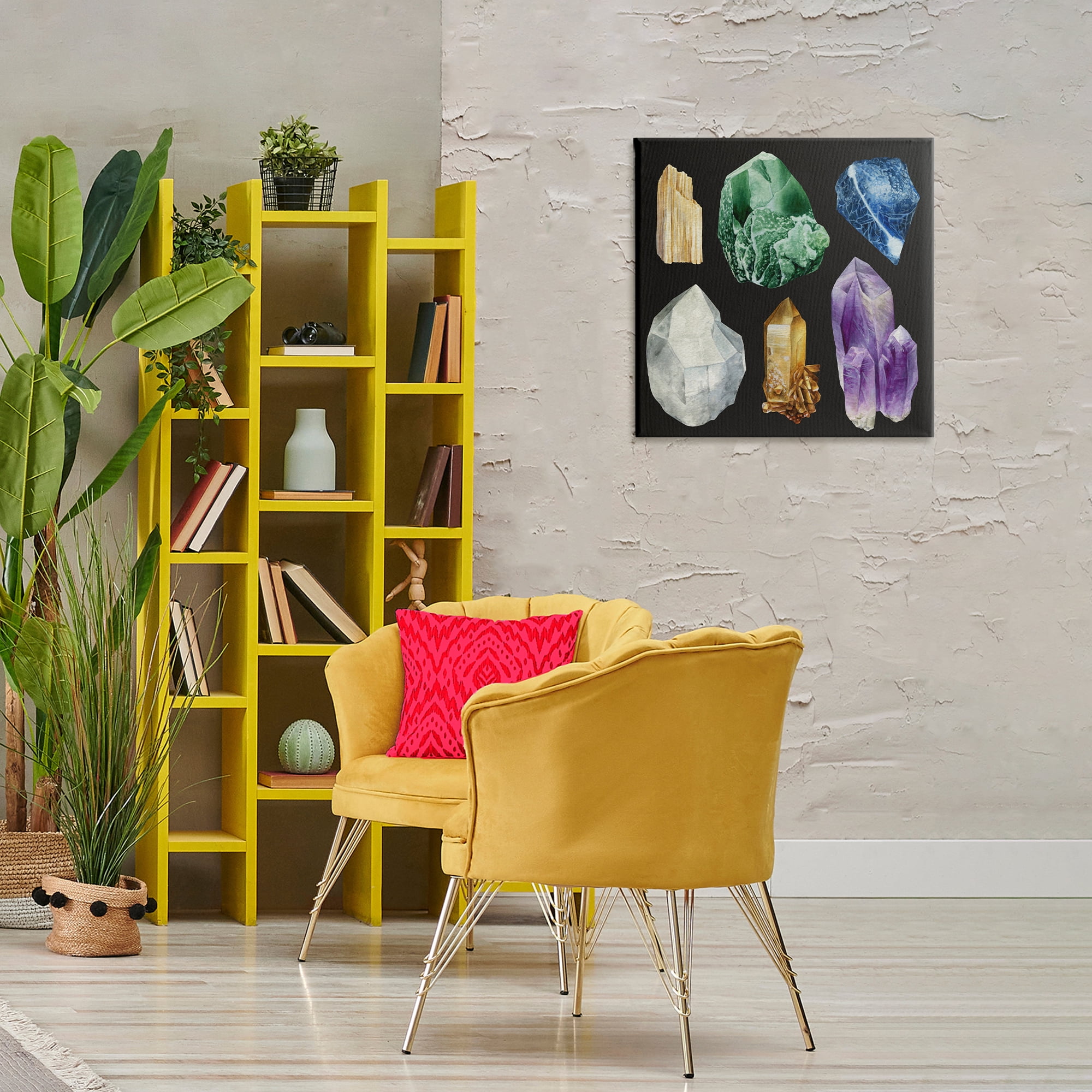Stupell Industries Natural Varied Gemstones STEM Painting Wrapped Canvas Art Print Wall Art, 24 x 24