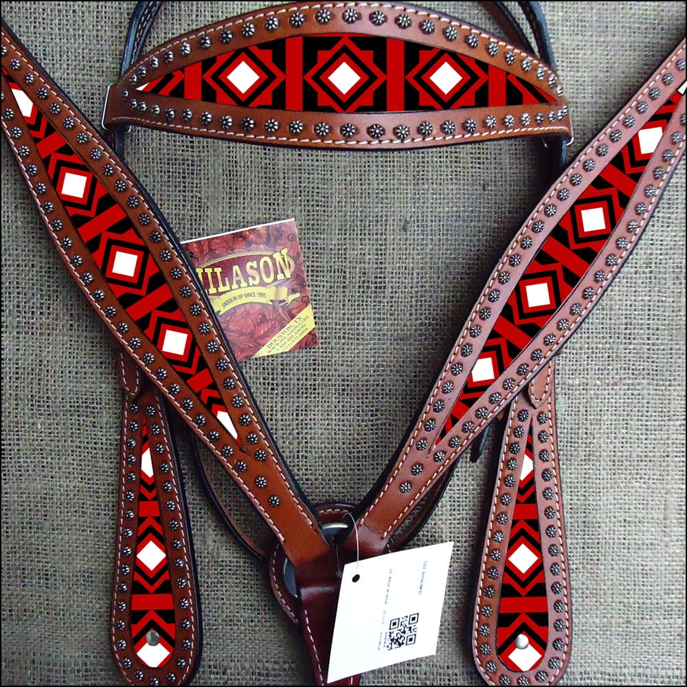 Western Horse Headstall Breast Collar Set Tack American Leather Diamond