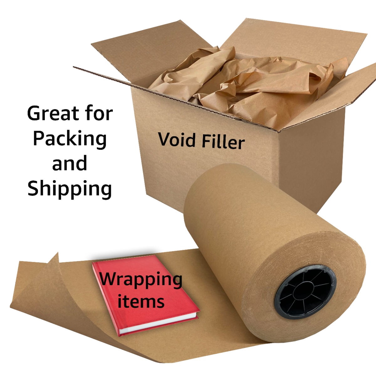 UOFFICE Kraft Paper Roll 600'x12" 50lb Brown Wrapping Cushioning Fill