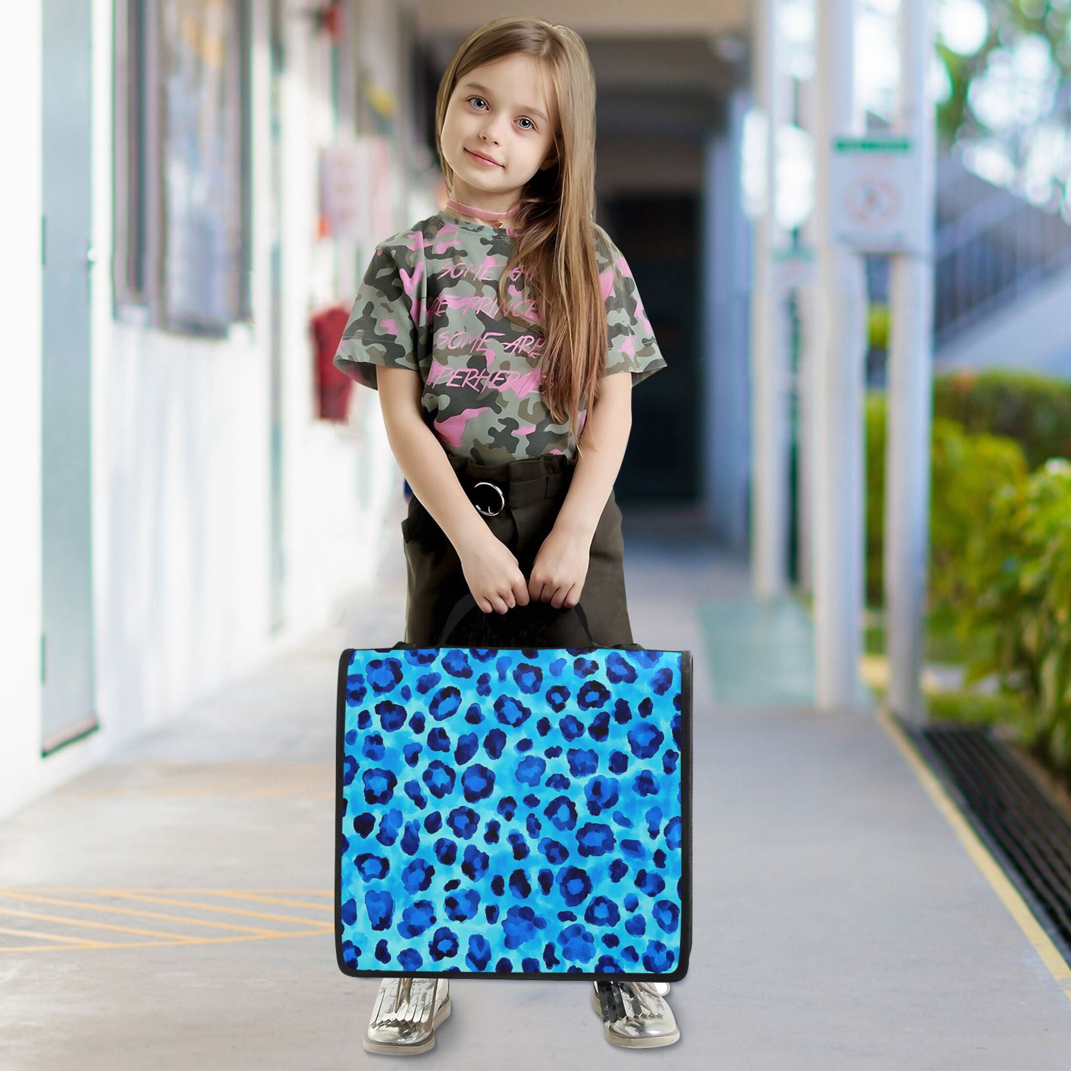 ALAZA Zipper Binder Leopard Blue 3 Ring Trapper Keeper File Folder Organizer Bag