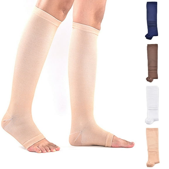 Visland Women/Men Compression Socks, Solid Color Stretch Skin-friendly Open Toe Long Stockings for Medical Running Athletic Fitness Training