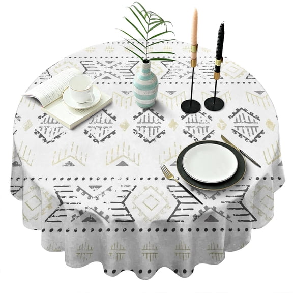 Round Waterproof Tablecloth 60×60 Inch, Boho Style Reusable Indoor/Outdoor Durable Table Cover for Party Kitchen Dinner Room Decor