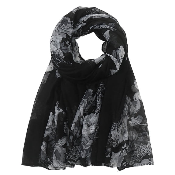 RANJIE Silk Scarves for Women Fashion Printed Foral Long Muslim Head Thin Summer Soft Lightweight Bandanas Women's Wrap and Shawl,Gray