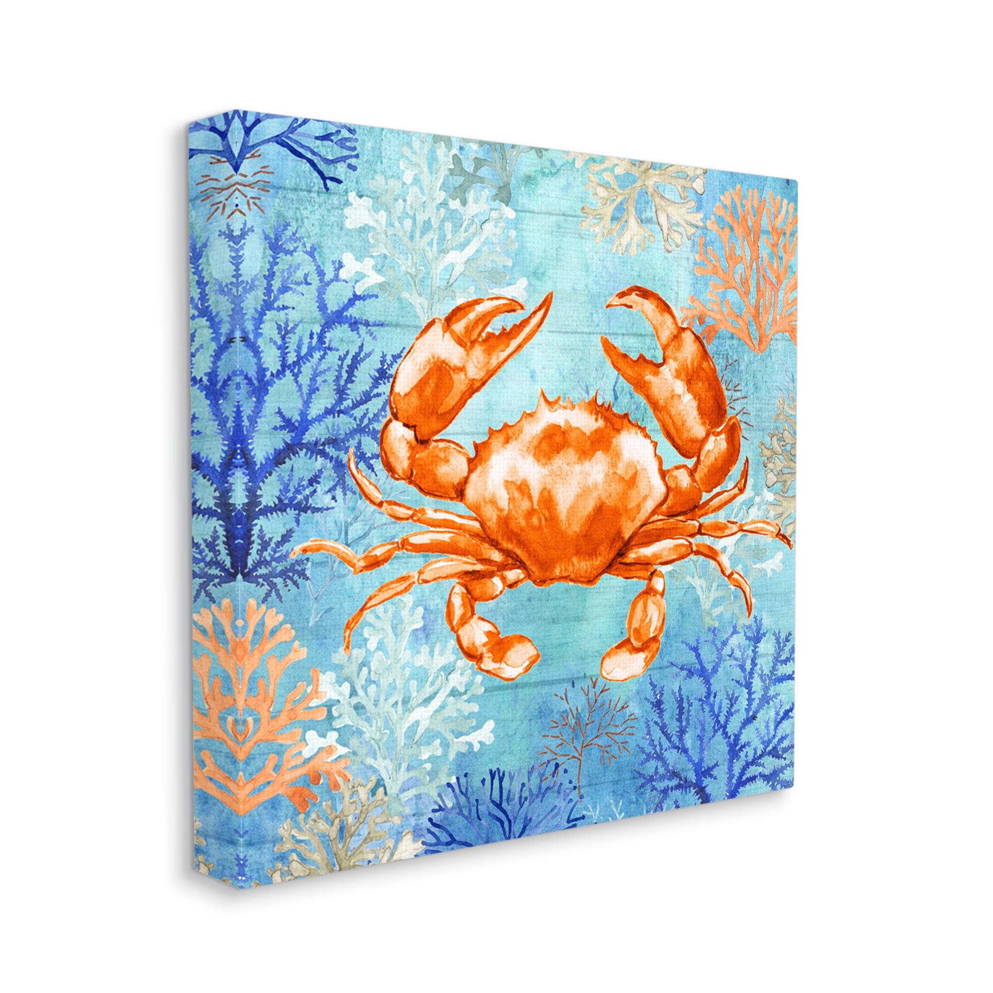 Stupell Industries Crab with Nautical Coral Animals & Insects Painting Gallery Wrapped Canvas Art Print Wall Art, 24 x 24