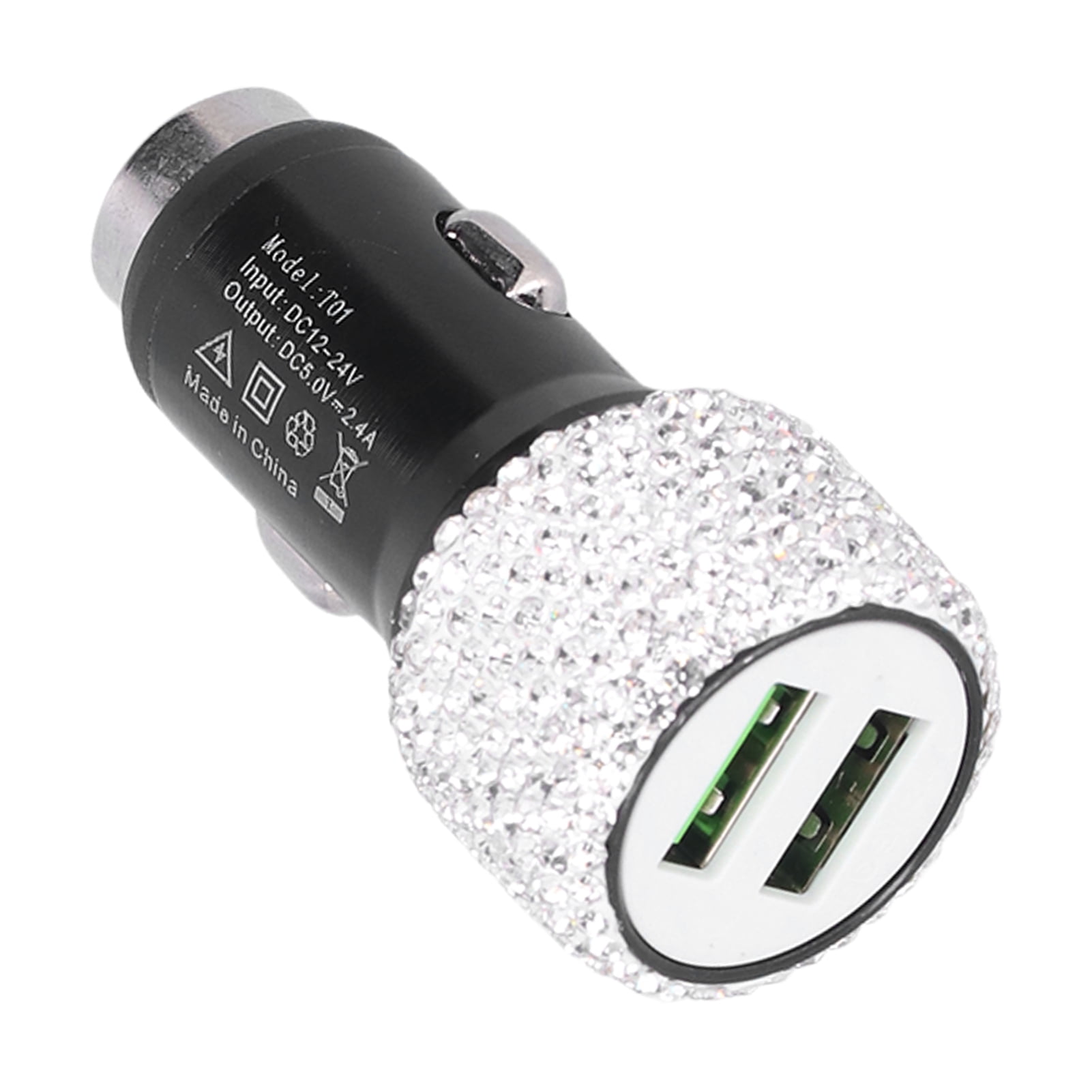 USB Adapter Car Decoration, Bling USB Car Charger Car Interior Accessory  For All Cars For Mobile Phone White