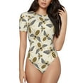 thumbnail image 2 of Uemuo Flying Bees1 Pattern Women's One Piece Short Sleeve Swimsuit Rash Guard Surfing Modest Quick-drying Swimsuit Beach Essentials-X-Large, 2 of 9