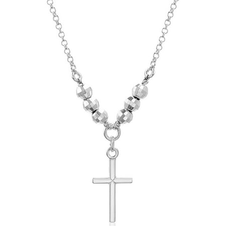 Sterling Silver Faceted Bead and Cross Necklace