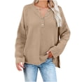 thumbnail image 7 of Umfun Women's Half Button Henley Neck Waffle Knit Pullover Sweater - Cozy Relaxed Fit Top for Casual Weekend Outings and Vacation Travel, 7 of 7