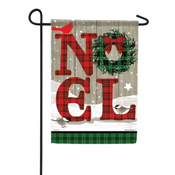 Carson Woodland Noel Garden Flag, 12.5 x 18 inch Double Sided, Christmas Cardinal Pine Banner, Farmhouse Holiday Outdoor Decor, Rustic Yard Decoration