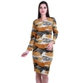 thumbnail image 1 of Moomaya Printed Full Sleeve Bodycon Dress for Women Scoop Neck Side Slit Casual Clothing, 1 of 8