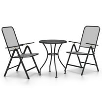 Troy 3pc Outdoor Foldable Dining Chair and Table Set, Mesh Gray Metal
