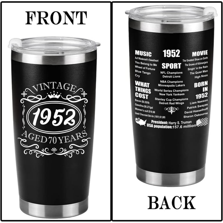 70th Birthday Gift For Men, Aged To Perfection 1952 Custom Name Tumbler,  Dad, Brother, Grandpa Birthday Present Idea, Vintage Retro Cup from Dancing  Canary