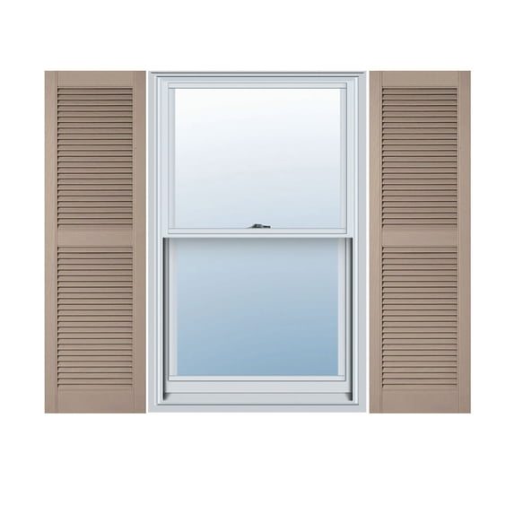 18"W x 39"H Lifetime Vinyl, Custom Straight Top Center Mullion, Open Louver Shutters, w/Shutter-Loks (Per Pair), Wicker