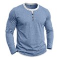 thumbnail image 6 of JTSRKL Mens Stylish Fake Two Piece Tops Crew Neck Button Placket Business Casual Long Sleeve Pullover Breathable Soft Textured Shirts, 6 of 8