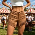 thumbnail image 2 of TEAJOPSUU Womens Retro Western Shorts High Button Waist Fringe Faux Suede Summer Shorts with Pockets Brown, 2 of 6
