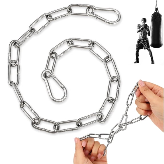20in Heavy Duty Chains,Tutuviw Stainless Steel Chain with Carabiners,Chain Link Gate Latches,Easy to Adjust Silver Link Chain Extender for Boxing Punching Bag, Porch Swing Hammock Chair Hanging