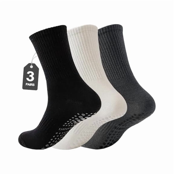 Eryueer 3 Pairs Pilates Socks with Grips for Women, Non Slip Yoga Grip Socks, Grippy Ballet Barre Socks for Dance Hospital