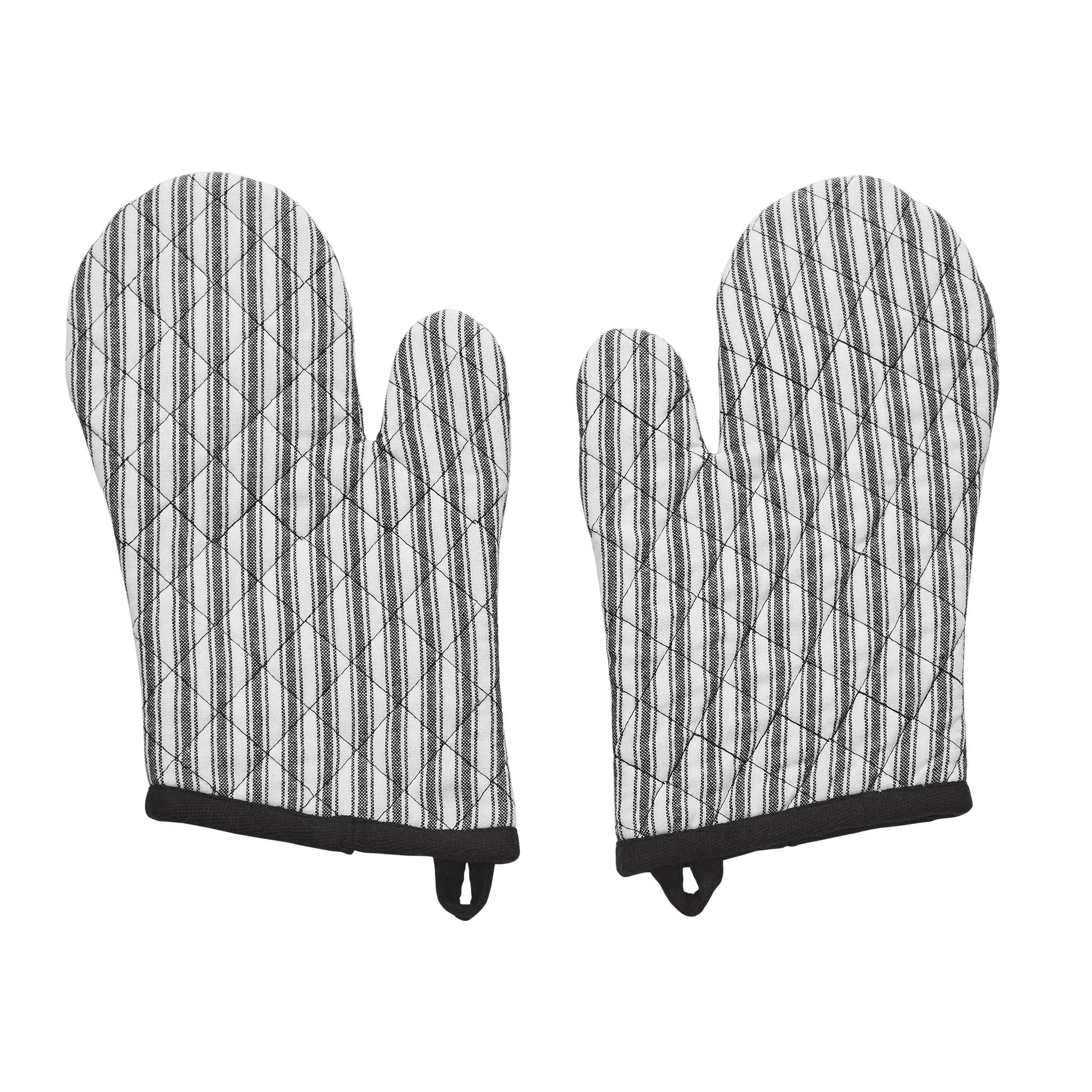 VHC Brands Cotton Oven Mitt Set of 2, Heat Resistant, Baking Glove Pot Holder, Kitchen Mitts, Sawyer Mill Black Collection, 12.5x8, Country Black