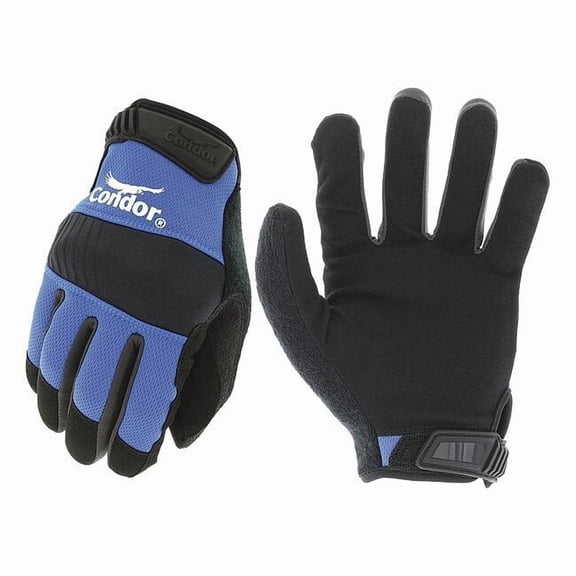Condor Mechanics Gloves, Synthetic Leather Palm, Polyester Back, 12, Blue