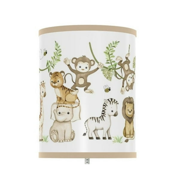 Watercolor Safari Jungle Animals Neutral Nursery Table Lamp Lampshade
