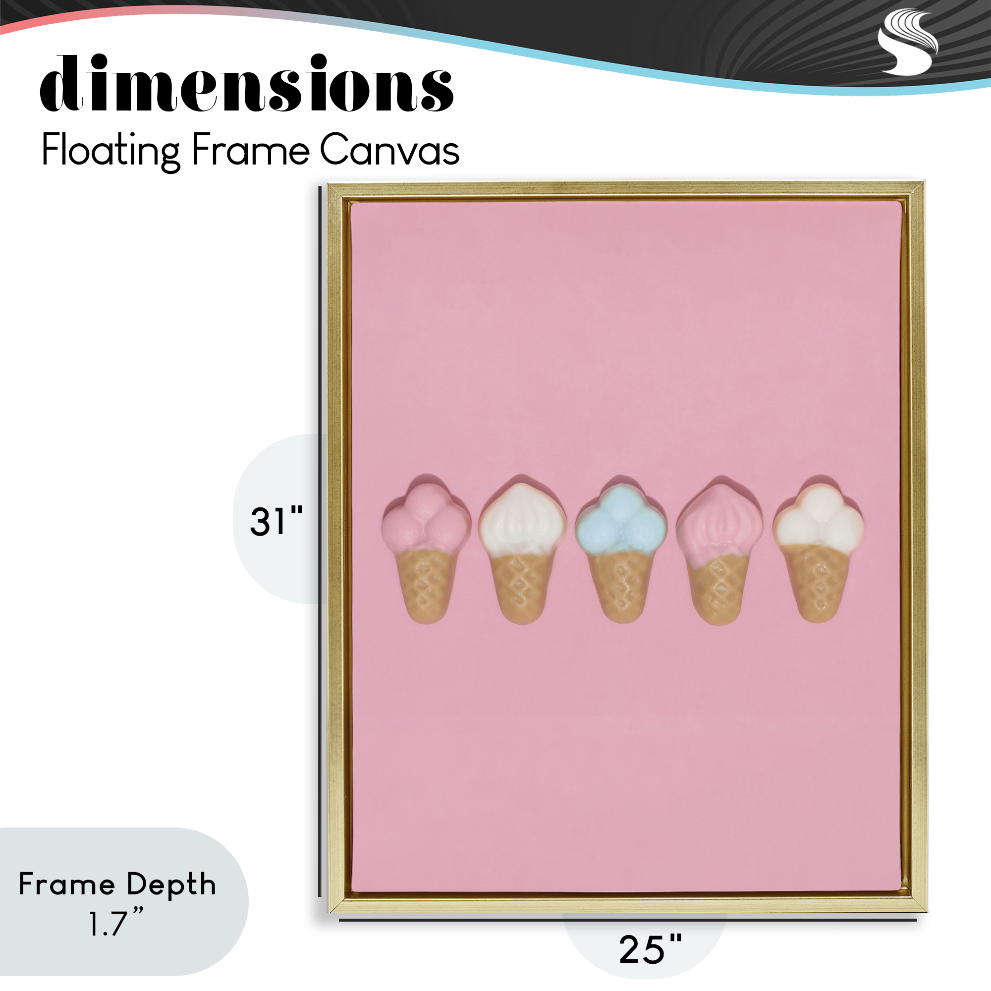 Stupell Industries Pink Ice Cream Candy Gold Framed Floater Canvas Wall Art, design by LISH Creative