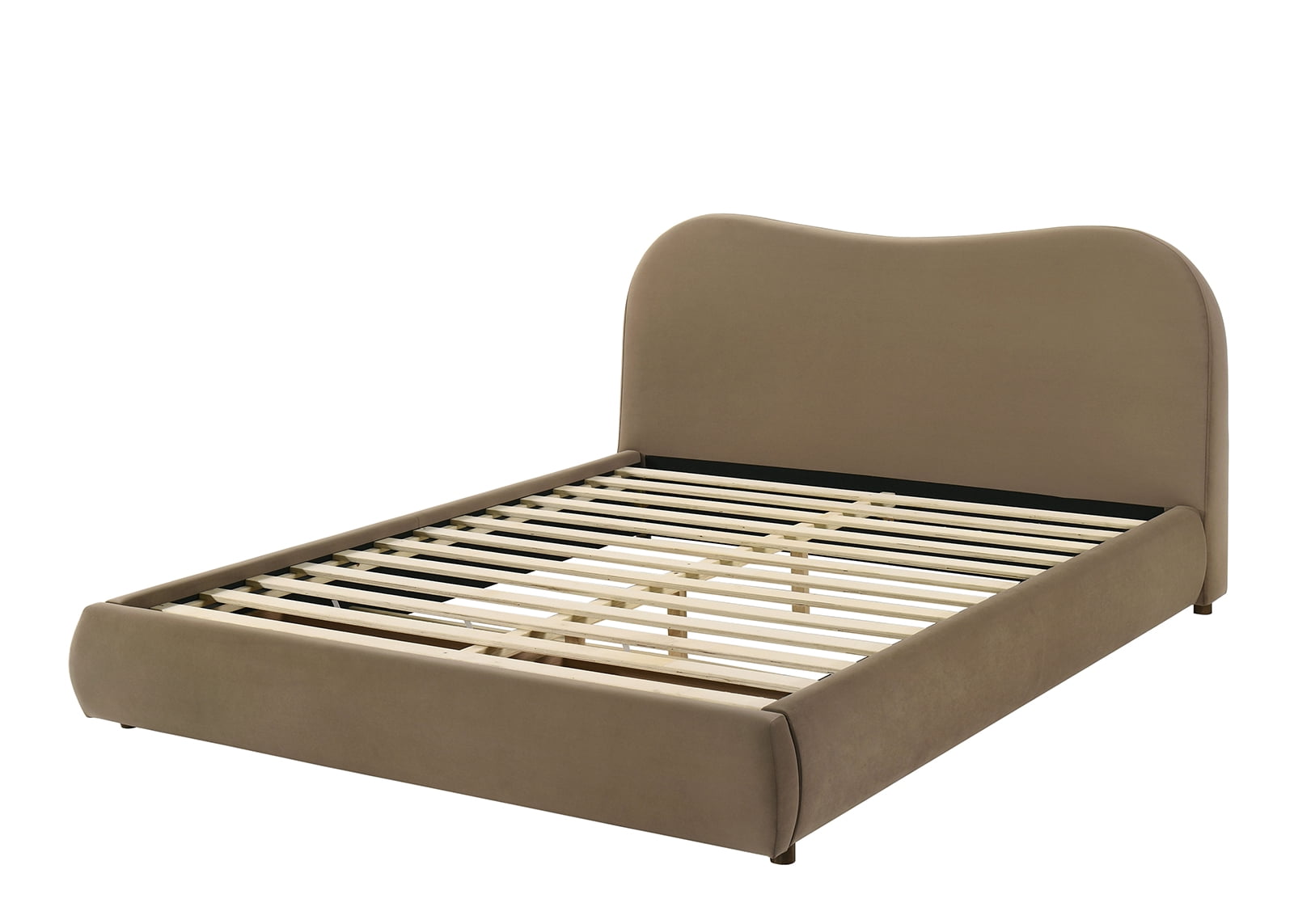 Bed Frame Beautiful 1pc Queen Size Bed Curved Design Velvet Brown Color Upholstered Headboard Storage FB Bedroom Furniture Bedframe