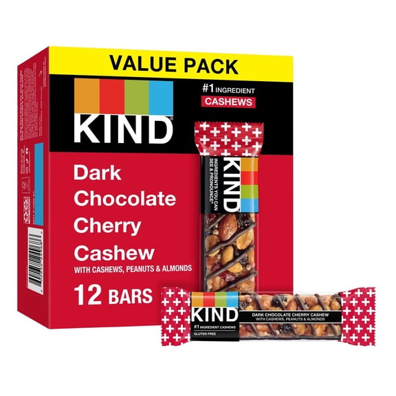 KIND Bars Dark Cherry Cashew Gluten Free Snacks - 12ct - Pack of 2