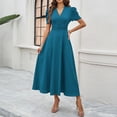thumbnail image 3 of Njagoc3 Womens Short - Sleeve Fit - and - Flare Dress, Solid Color for Summer Casual & Date, 3 of 5