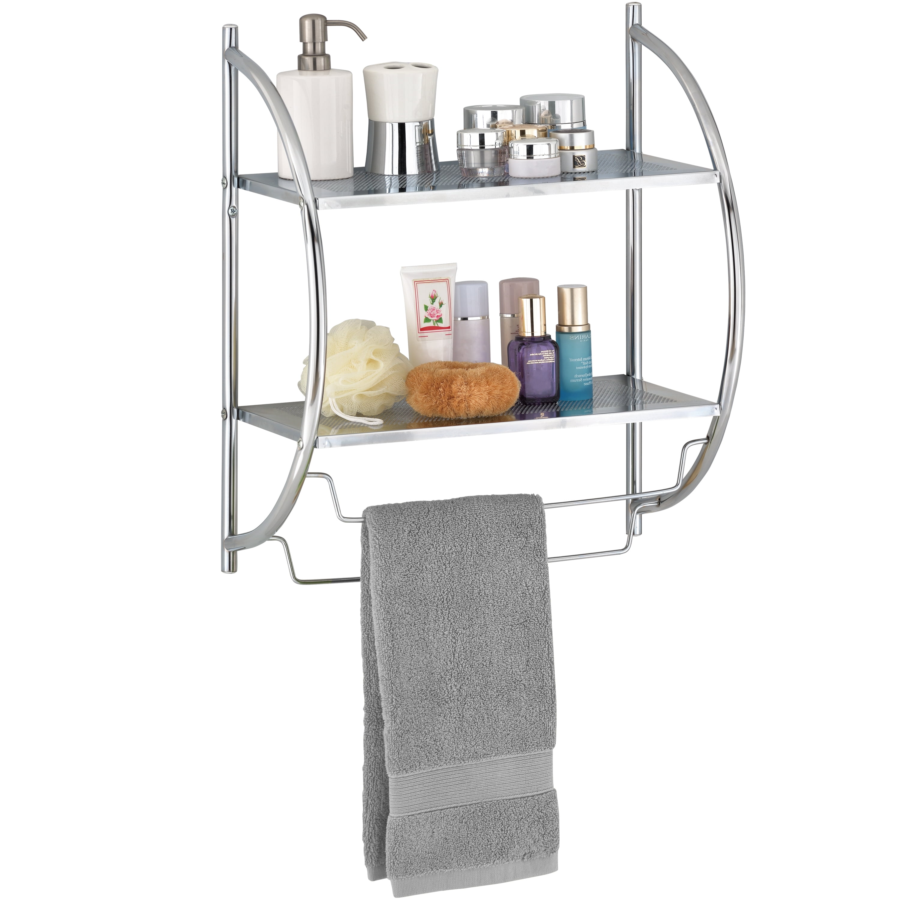 Myt 2 Tier Wall Mounted Chrome Metal Bathroom Shelves