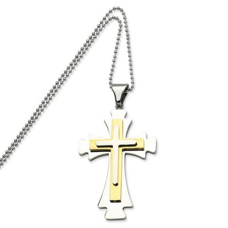 Stainless Steel Gold-plated Cross Pendant (22in long)