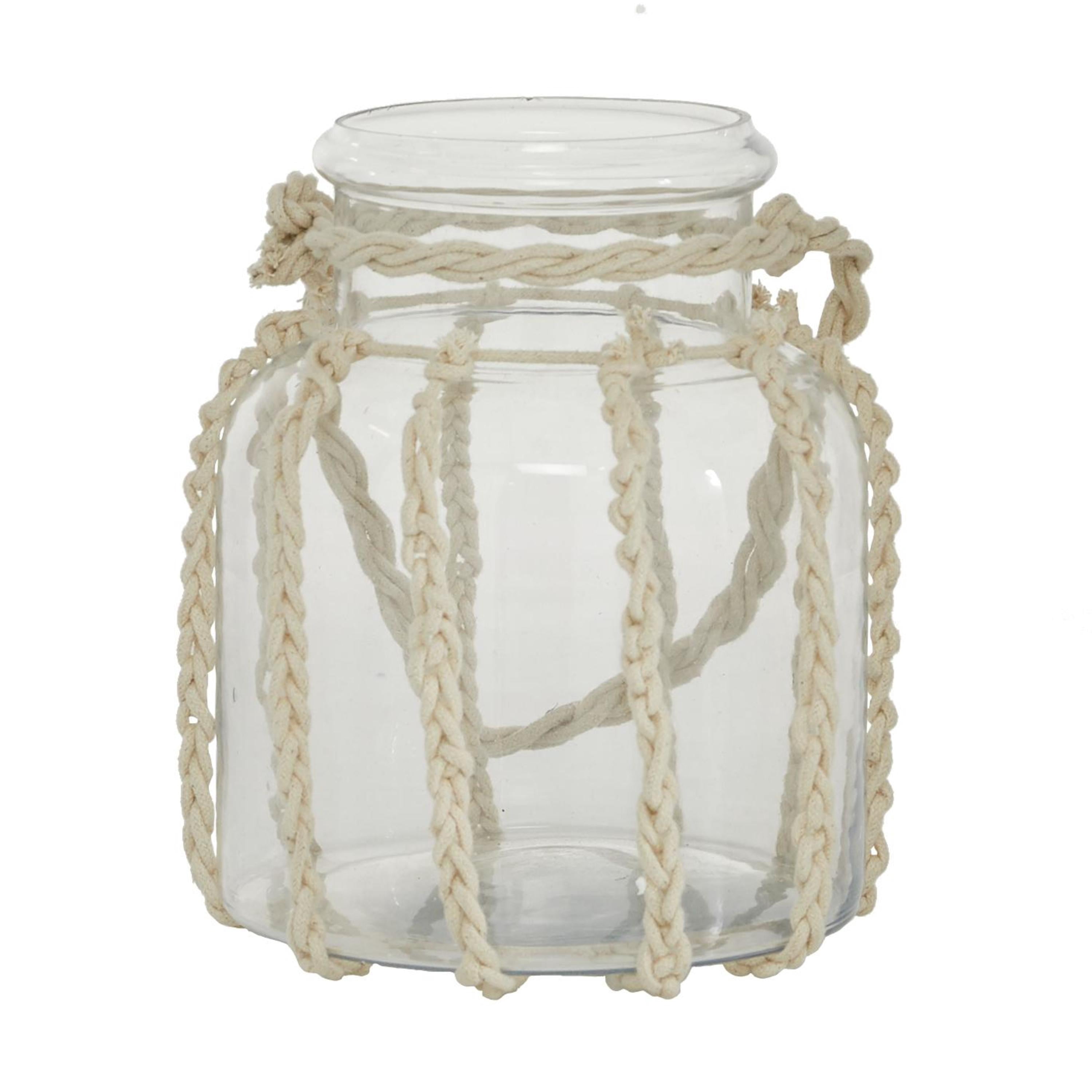DecMode Clear Glass Decorative Candle Lantern with Rope Handle