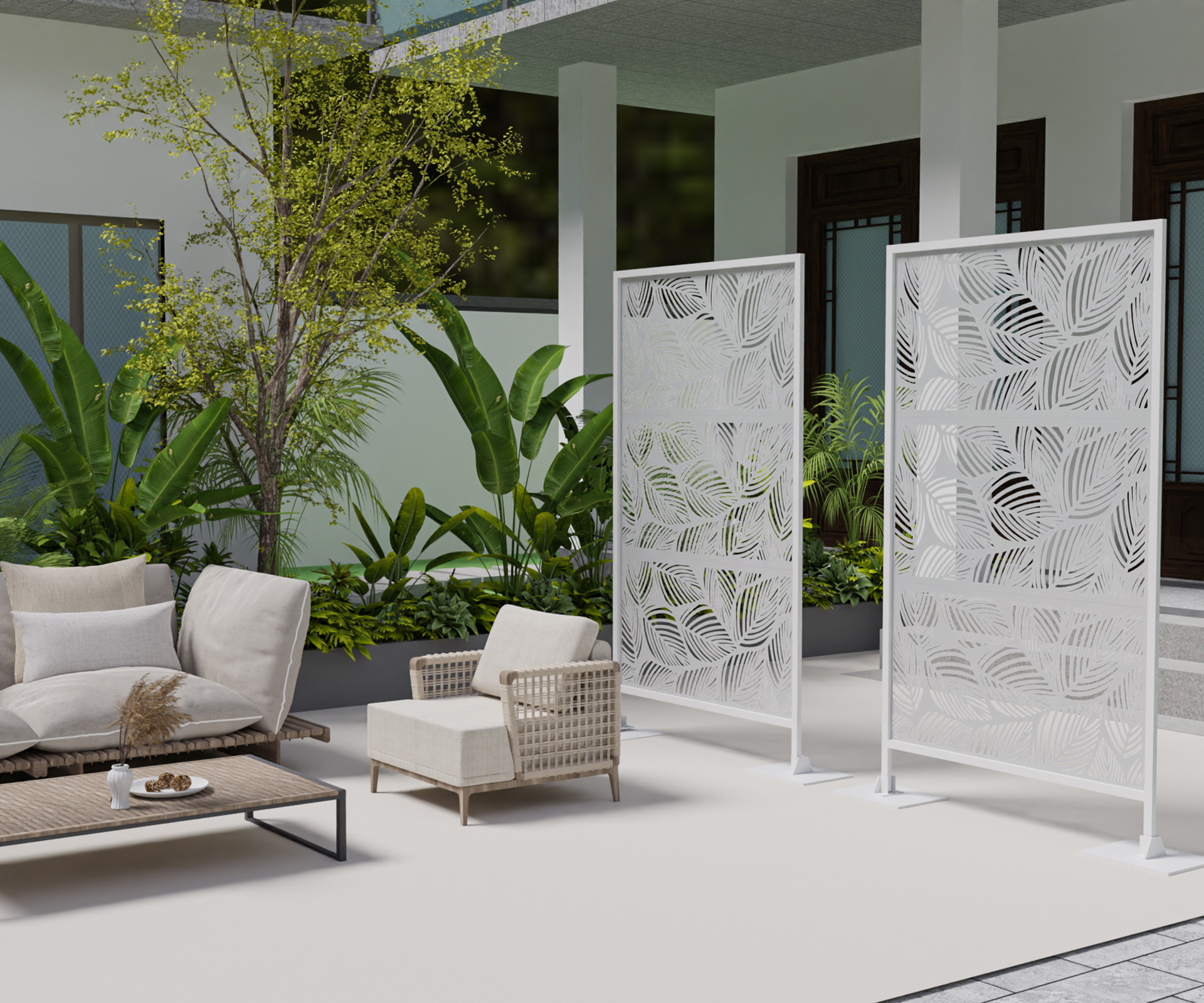 Laser Cut Metal Privacy Panel, Room divider, Privacy Screen, Metal Fencing, White color combo set(4'x6')