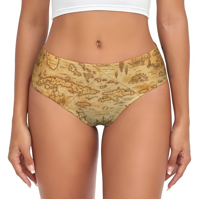 Balery Old Vintage Map Of Sea Ropa Interior de Algodón para Mujer con Dibujo – Braguitas Cómodas y Elásticas, Estilo Clásico-X-Large