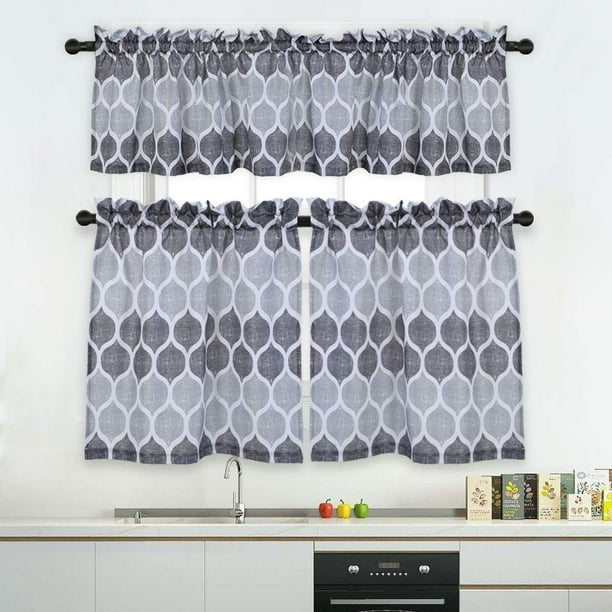 Haperlare 3 Pcs Kitchen Curtains Geometric Printed Cafe Curtains