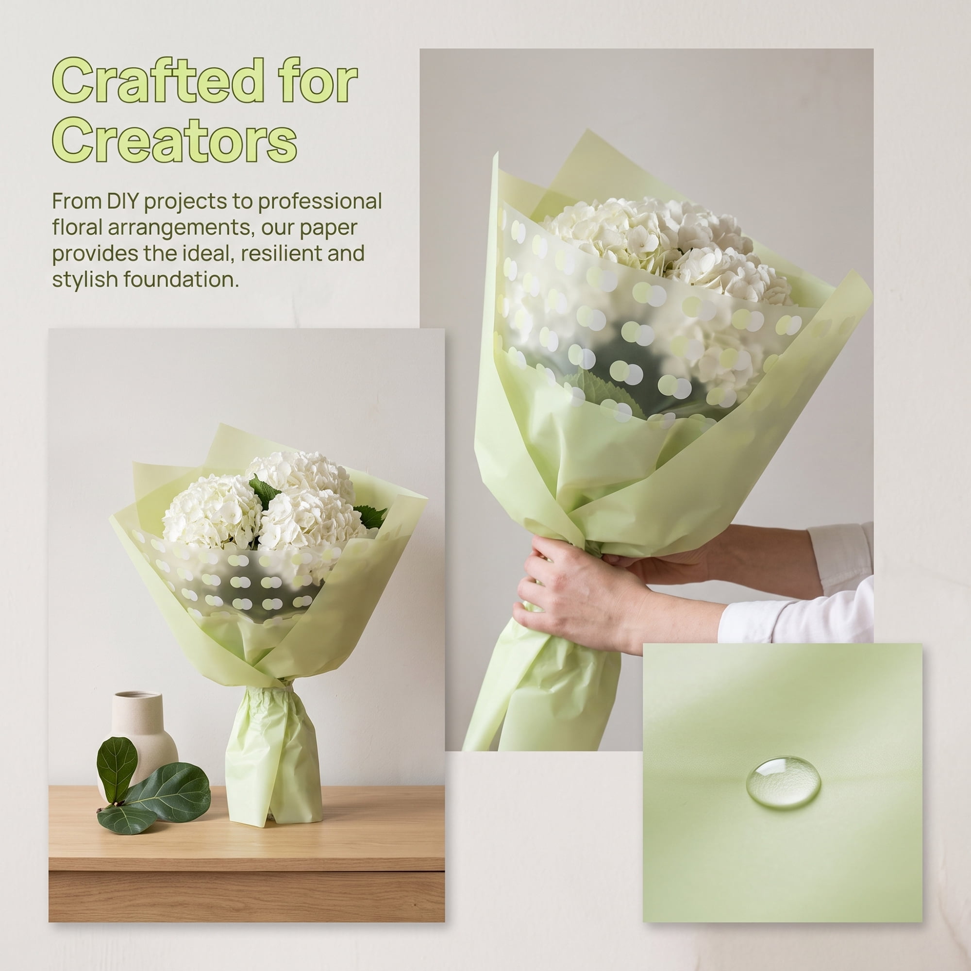 Unique Bargains Polka Dot Waterproof Flower Wrapping Paper Sheets Green 22.4"x 22.4"
