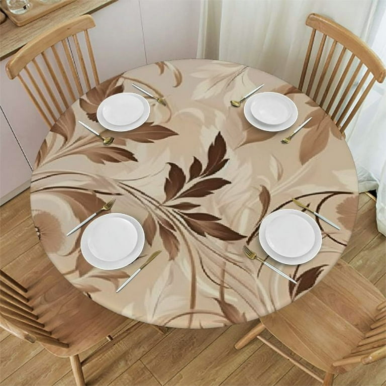 Ulloord Round Vinyl Fitted Tablecloth, Ivory Print Polyester Table