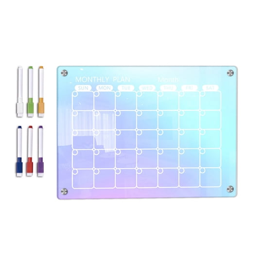 Colorful Acrylic Magnetic Dry Erase Board Calendar for Fridge, Monthly and Weekly Calendar Board for Refrigerator Reusable Planner with 6 Pens, 11.7X8.3Inch
